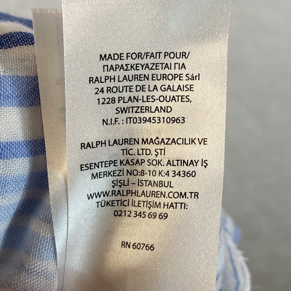 Lauren Ralph‎ Lauren Black Label Shirt Womens M Blue Striped Gauzy Boxy Logo - Picture 8 of 11